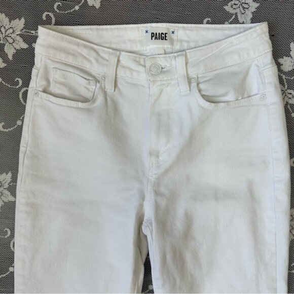 Paige The Cindy Crop High Rise Straight Leg Jean Raw Hem in White Sz 27 - Picture 3 of 13